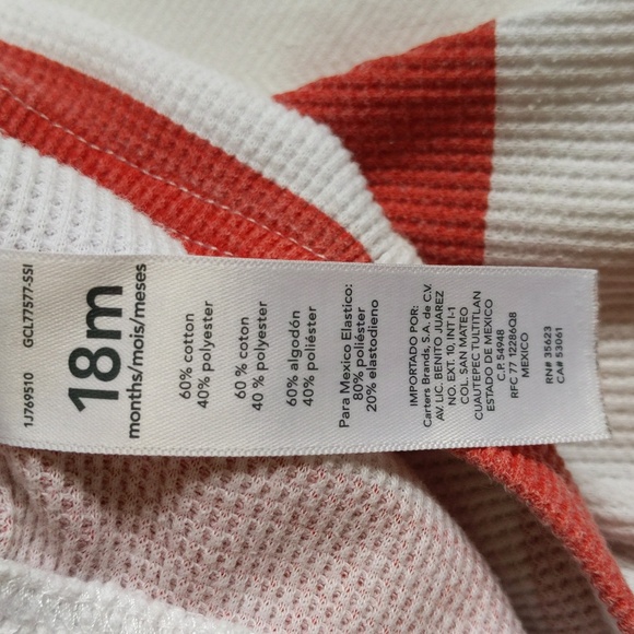 carter's striped thermal waffle knit pajama bottoms 18 months baby unisex - Picture 6 of 8